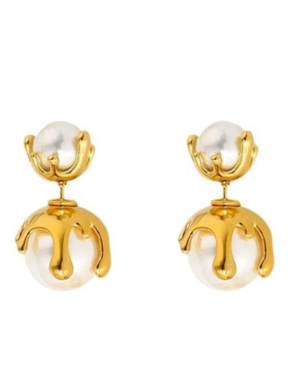 18K Gold Plated Abstract Pearl Drop Earrings – Artistic Molten Design Statement